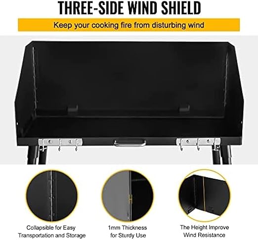 AHLOKI Carbon Steel Camp Cooking Table with Tabletop and Detachable windscreen Dutch Oven Tables Four Legs for Grill Travel Table Outdoor Picnic BeachBBQbackyards30 x 16 inch