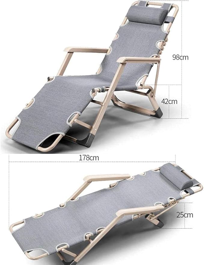 Deck Chair Recliners Folding Recliner Portable Reclining Sun Lounger Outdoor Camping Chair-Grey+Pearl Pad-Gray + Cotton Pad