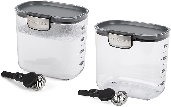 Progressive International ProKeeper+ Clear Plastic Airtight Food Baker's Kitchen Storage Organization Container Canister Set with Magnetic Accessories 2- Piece Set (Powdered Sugar 1.4-Quart)