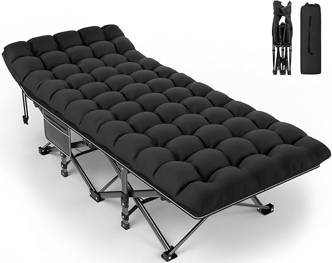 ZENPETIO Camping Cot for Adults Heavy-Duty Portable Cot Bed with Mattress Foldable Padded Sleeping Cots for Camping Travel Tent Day Bed Outdoor &amp Home Guest Max Load 500 LBS 75x28x15”