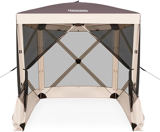 Upgraded Tecoom 7.2x7.2ft Pop Up Gazebo Tent with 5-Sided Screen House with Canopy Extendable Large Portable Sun Shelter with Removable Siedwalls for 8-10 Persons Camping Outdoor Garden Activitie