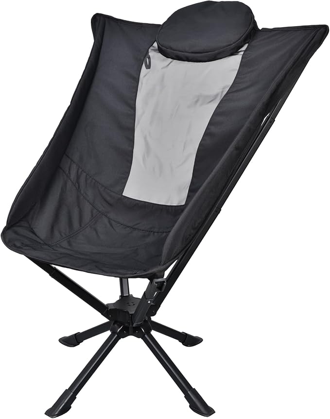 East Oak Swivel Camping Chair – High-Back Portable Folding Chair with Pillow Sets Up in Seconds Supports Up to 350 lbs Compact Lightweight Backpacking Chair for Hiking Beach and Sports Events