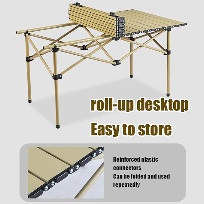 Portable Folding Camping Table and Chairs Set Lightweight Carbon Steel Roll Up Top Picnic Table Portable Outdoor Dining Set for BBQ Garden Hiking and Fishing