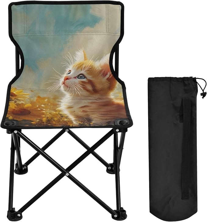 Heads-up Cat Portable Camping Chairs Folding Chair - Durable Oxford Fabric Lightweight Iron Frame Easy Fold Design - Ideal for Outdoor Activities Camping Fishing and Travel