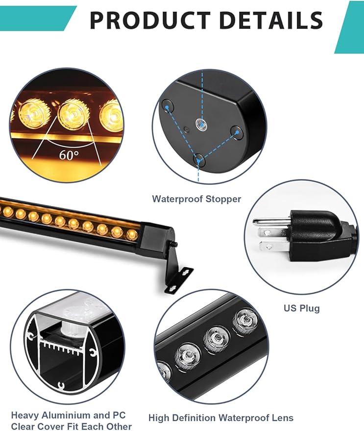 2-Pack Pro-Grade LED Wall Washer Light Bar 54W 6480LM 2700K Warm White 40-Inch IP67 Waterproof 120V Linear Outdoor LED Light Bar Landscape Lighting with On/Off Switch