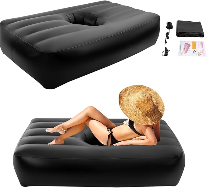 BBL Bed 72 x 40 Inflatable Mattress with Hole BBL Bed After Surgery for Sleeping Ergonomics PVC Pregnancy Bed Inflatable Mattress Air Mattress for Camping Traveling Hiking (Black)