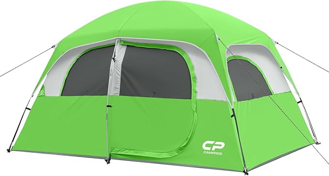 CAMPROS CP Upgraded 6/8 Person Camping Tents Waterproof Windproof Family Tent with Larger Mesh Windows &amp Door Double Layer Easy Set Up All-Season Dome Tent with Top Rainfly &amp Carry Bag