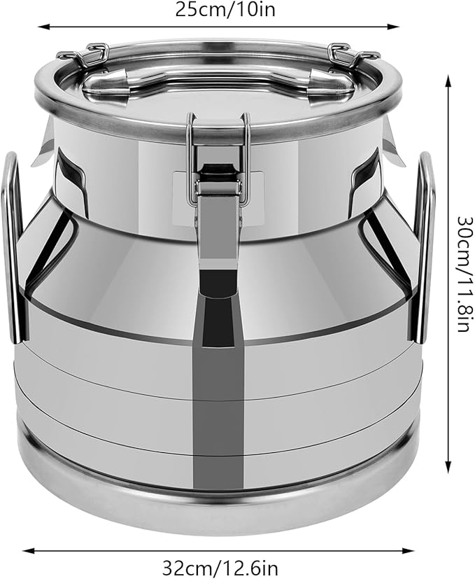 Stainless Steel Milk Can 12L/3.17Gal Metal Airtight Canister Food Storage Container with Lid &amp Clamps Bean Rice Cereal Storage Bucket for Kitchen Restaurant W12.6*H11.8in