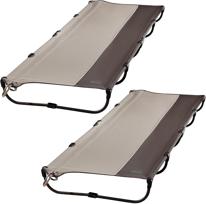 TIMBER RIDGE 20-Second Quick Set-Up Camping Cot Lightweight Aluminum Folding Cot with Zipper Closure Portable Carry Bag Included for Camping Travel and Outdoors Support up to 225lbs Tan 2pcs