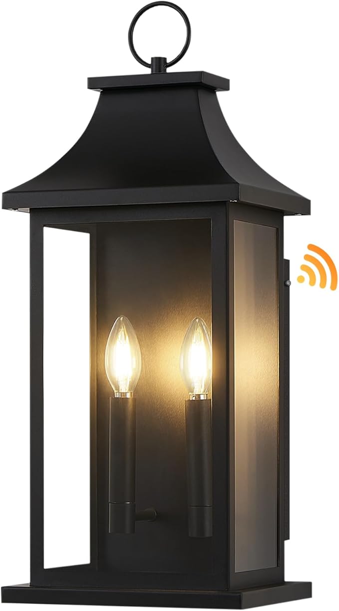 Large Outdoor Wall Lights Dusk to Dawn Sensor Outside Lights Exterior Lighting Fixtures Wall Mount Wall Sconce Light Outdoor Lanterns for Porch Black 22 2-Light 1-Pack
