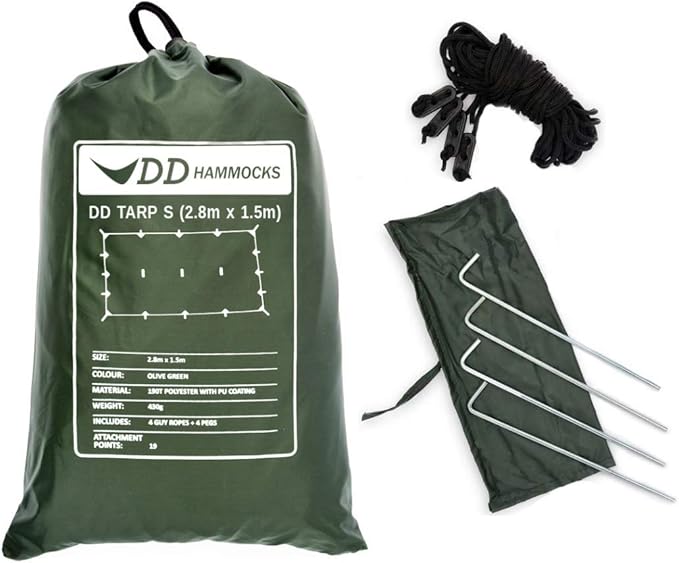 DD Hammocks - DD Tarp S - Olive Green (9ft x 5ft) - 100% Waterproof Lightweight Compact &amp Multifunctional Rainfly Tarp Tent Bivvi Day Shelter for Camping Backpacking Bikepacking Adventure &amp Hi