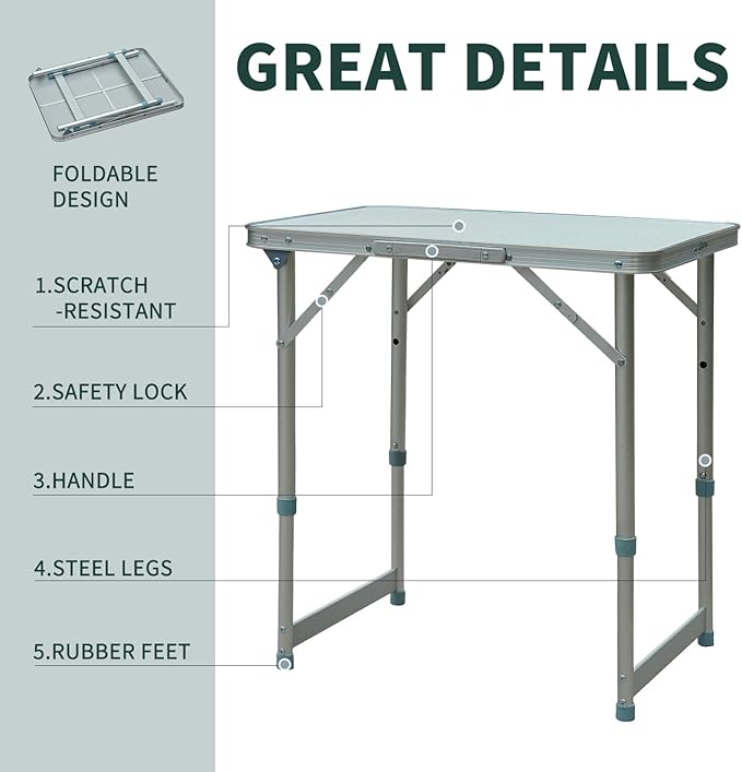 23 Portable Adjustable Folding Camping Table for Outdoor &amp Indoor Use