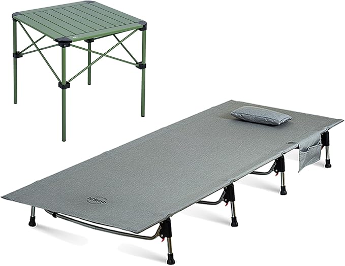 iClimb 1 Stable Square Table and 1 Super Easy Assemble Cot Ultralight Compact for Adults Outdoor Camping Backpacking Hiking