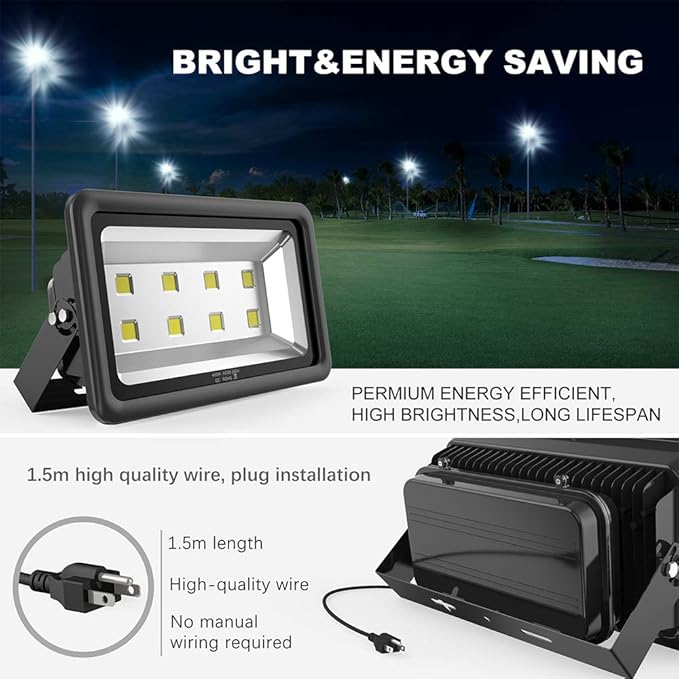 400W Outdoor LED Flood Light 40000LM Super Bright 110-285V IP66 Waterproof 6000K Daylight White Security LightsLighting for Playground Yard Stadium Lawn Ball Park