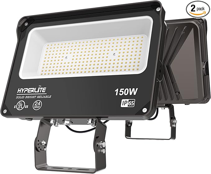 HYPERLITE LED Flood Light 150W 2 Pack 18000LM 5000K Daylight IP65 Waterproof Outdoor Floodlights UL Certified for CourtGardenWarehouse