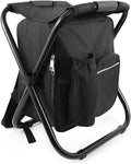 Portable Folding Backpack Stool with Cooler Compartment Black