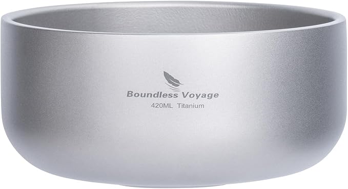 Boundless Voyage 420ml Titanium Double Walled Bowl for Adult Children Ultralight Portable Soup Rice Food Bowl Outdoor Camping Durable Metal Tableware Ti1084T