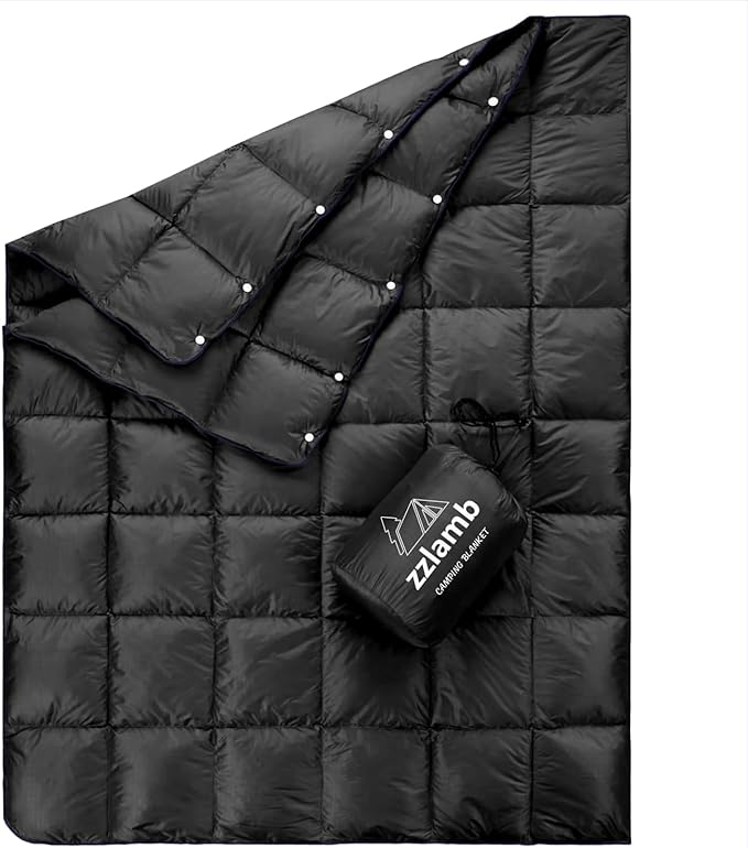 zzlamb Puffy Down Camping Blanket Water-Repellent Down Throw Travel Blanket Portable for Outdoor Light Warm Quilt for Couch Plane Car Theater Stadium Picnic RV Backpacking Hammock
