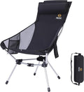 Nice C Ultralight High Back Folding Camping Chair Collapsible Backpacking Chair Compact &amp Heavy Duty Outdoor Travel Picnic Festival with 2 Side Pockets Pillow &ampCarry Bag (One Black)