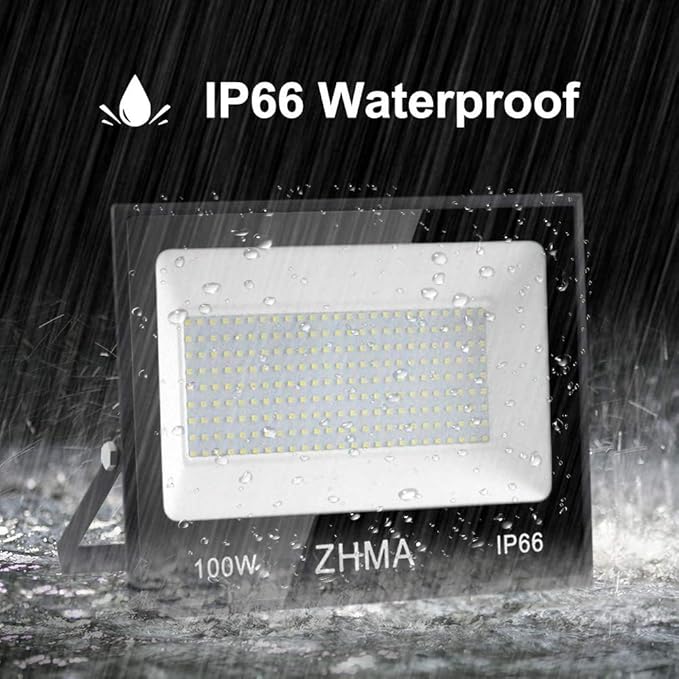 100W Flood Lights Outdoor9000LM LED Work Light with Plug and Switch-IP66 Waterproof Bright Security Lights-6500K White Lightfor YardGardenPlaygroundBackyardGarageLawn