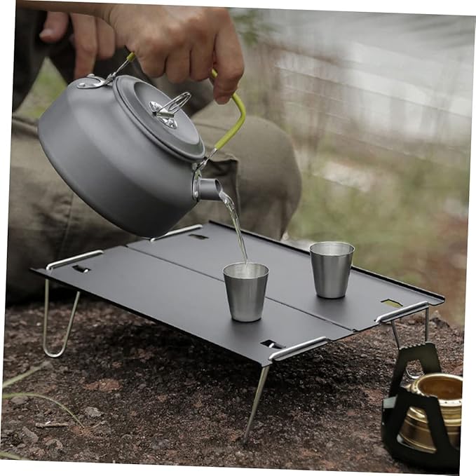 Toyvian 1set Alloy Tea Table Easy to Clean Portable Outdoor Camping Desk Multi-Purpose Folding Table Black