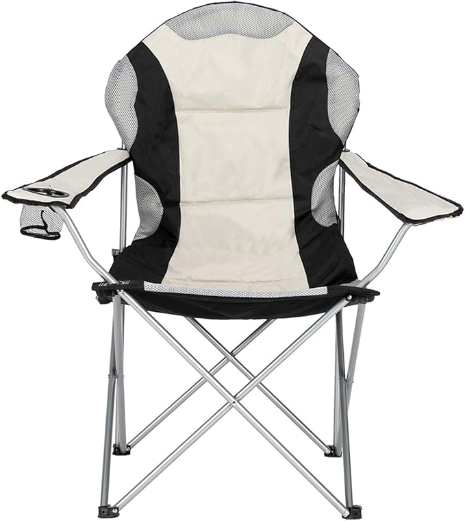 Medium Camping Folding ChairHeavy Duty Support 330 LBS Iron Tube Collapsible Arm Chair with Cup Holder Portable for OutdoorBlack&amp Gray