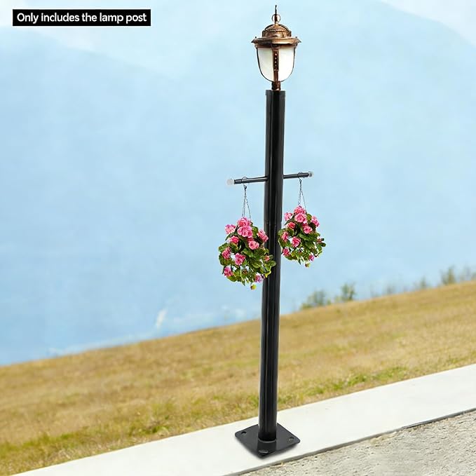 8FT Outdoor Lamp Post Split Street Light Pole with Cross Arm Base Mount Lighting Post Fixtures for Pathway Courtyard Parking Lot Fits Standard 3 Post Top Fixtures (8FT 76mm Base Mount)