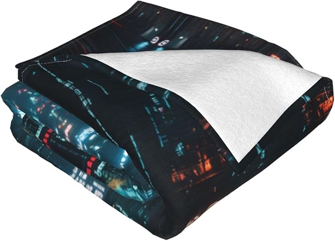 Rainy Night Street 80x60 Printed Soft Fleece Blanket for Sofa Bed and Camping - Cozy Blanket for Travel Picnics Nighttime Use