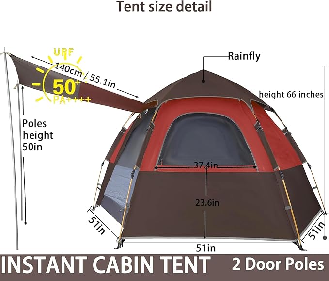 Camping Tent with Instant Setup 2/3 Person Weatherproof Easy Quick Set Up in 60 Seconds with Rainfly Backpack Tent for Family Camping &amp Hiking Upgraded VentilationCenter Height 66-inch