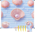 Waterproof Sandproof Beach Blanket 59''×68'' Pink Scallop Decoration Polyester Outdoor Picnic Blanket with 4 Stakes &amp Storage Bag for BeachCampingVacation