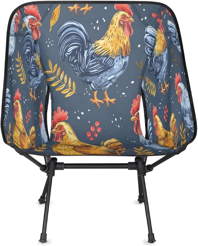 Cute Funny Chicken Portable Camping Chair Lightweight Folding Backpacking Chair Compact Foldable Beach Seat with Carry Bag for Outdoor Hiking Fishing Travel