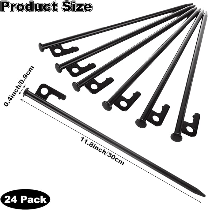 CYEAH 24 Pcs Tent Stakes Heavy Duty 12 inch Steel Tent Pegs Forged Steel Tent Stakes Heavy Duty Metal Tent Pegs for Camping Metal Stakes for Tent Used on Rocks Snowfield and Grassland