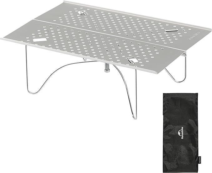 Naturehike 11oz Solo Folding Camping Table - 66lb Load Capacity Ultralight Mini Backpacking Table Aluminum No Assembly for Hiking Camping &amp Beach (Compact Small Side Table with Carry Bag) (Silv