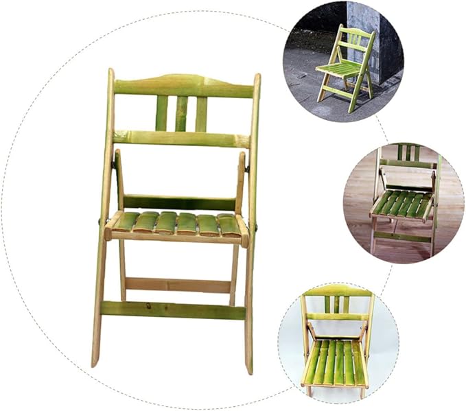 Mikikit Natural Bamboo Folding Stool with Backrest Lightweight Space-Saving Chair for Home Outdoor Use for Students and Crafts Easy No-Install Design