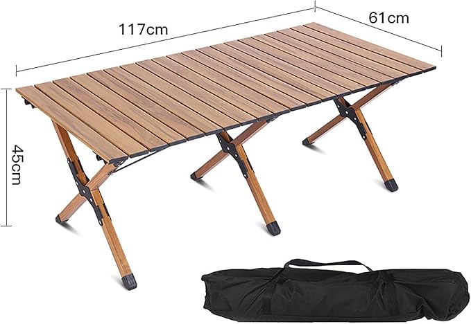 BK&ampMF Outdoor Folding Camping TableWooden Small Backpacking TablePicnic Camping Table Ultralight Side Table with Carry Bag for Cooking PicnicA61x117x45cm(24x46x18inch)
