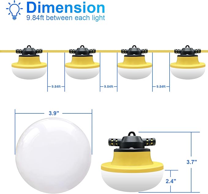 New Upgrade 50FT Construction String Lights LED Industrial Grade Best for Construction SitesRenovation WalkwaysPatioMine caveOutdoor Lighting Solutions UseFree for Climbing Hook 3Prong