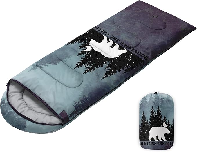 Sleeping Bags for Adults Youth Kids3D Printing Camping Sleeping Bag for Girls Boys Lightweight Waterproof Cold/Warm Weather Sleeping Bag for 3 Seasons