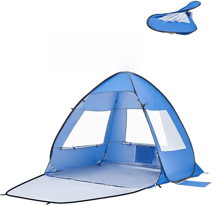VEVOR Beach Tent Sun Shelter for 2 Person UPF 50+ Protection Portable Sun Shade Beach with Carrying Bag &amp Sand Pockets Lightweight and Easy Setup Beach Umbrella for Camping Fishing Outdoor Picn
