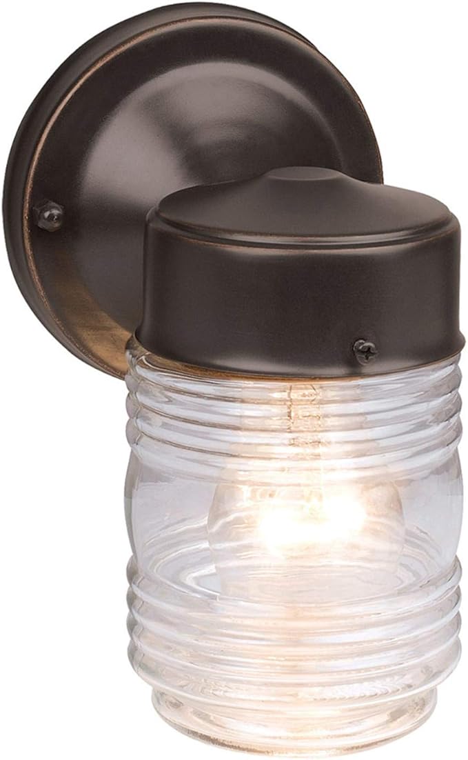 Design House 587311 Jelly Jar Classic 1-Light 2-Pack Indoor/Outdoor Wall Light with Clear Ribbed Glass for Entryway Porch Patio Oil Rubbed Bronze