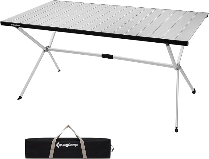 KingCamp Camping Table Roll up Aluminum Folding Table Lightweight Large Portable Foldable Camp Table for Picnic Camping Barbecue Backyard Beach Tailgate Indoor Outdoor 4-6 Person Support 176lbs