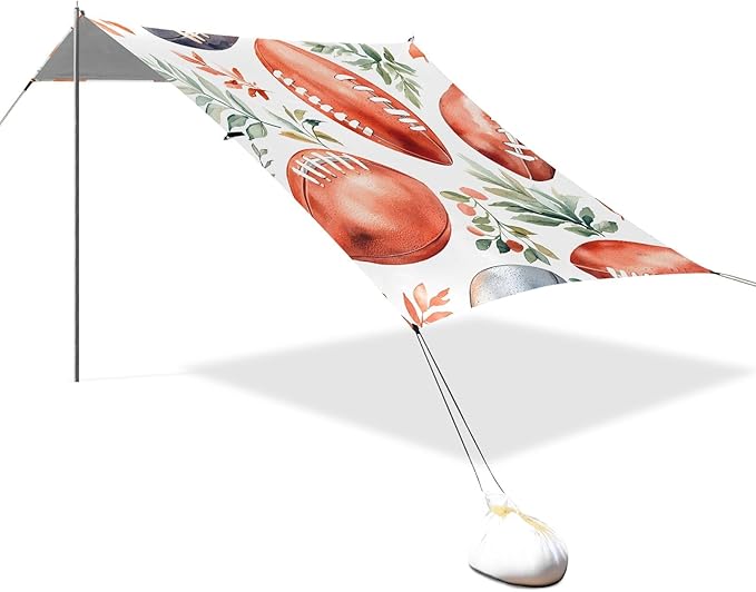 Tile Leaves Rugby Tile Pattern Camping Sun Shelter Beach Tent Portable Beach Sun Shade Outdoor Canopy for Camping Trips Fishing Picnic