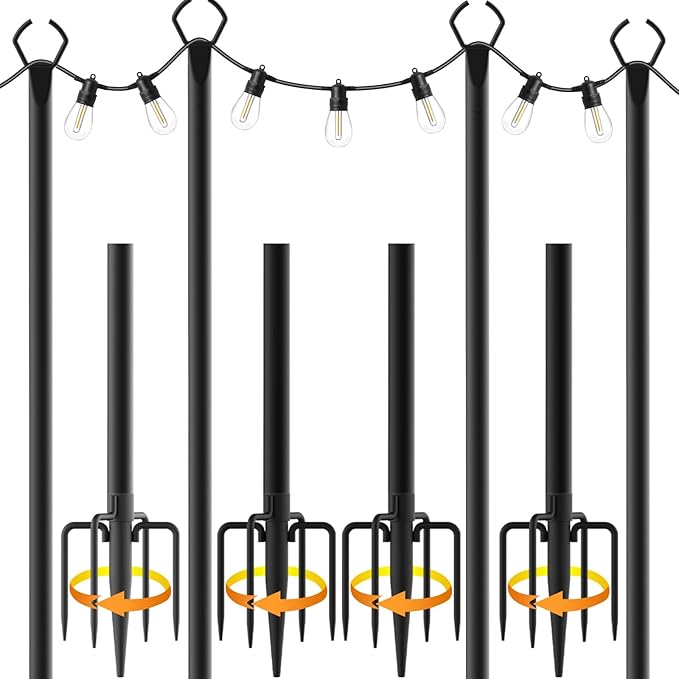 4 Pack String Light Poles10 Ft Light Poles for Outside String LightsOutdoor Lights Pole with ForkMetal Poles Stand for Patio Deck Backyard (10FT 4 Pack)