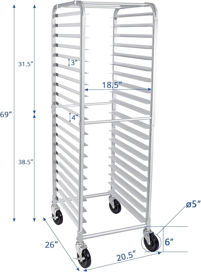 HARDURA 20 Tier Bun Pan Rack Bakery Rack with Casters NSF Home Commercial Kitchen Aluminum Storage Cooling Sheet Pan Rack20x26x69H