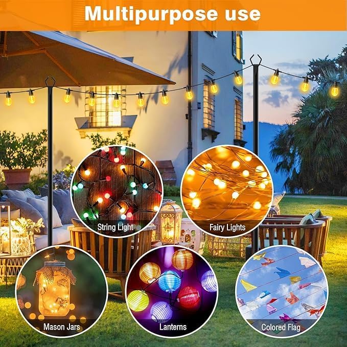 LETIANPAI 10Ft String Light Poles 2 PackLight Poles for Outside LightsOutdoor with Fence Brackets Hanging LightsMetal Stand Deck Patio Backyard