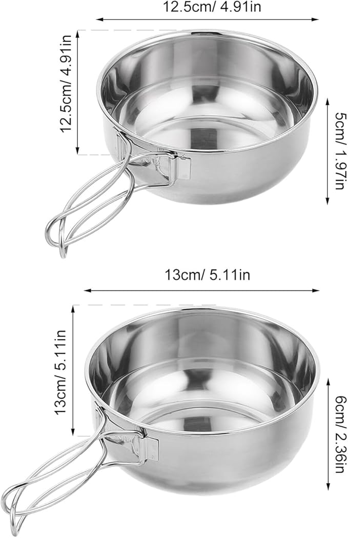 Stainless Steel Camping Bowls Set with Foldable Handles 650ml Large Bowl Portable Outdoor Picnic and Hiking Cookware for Backpacking and Camping