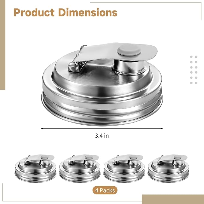 Generic 4Pcs Leak Proof Seal Pitcher Cover 3.4-Inch Round Thread Design Rust Proof Stainless Steel Mason Jar Pour Spout Lid