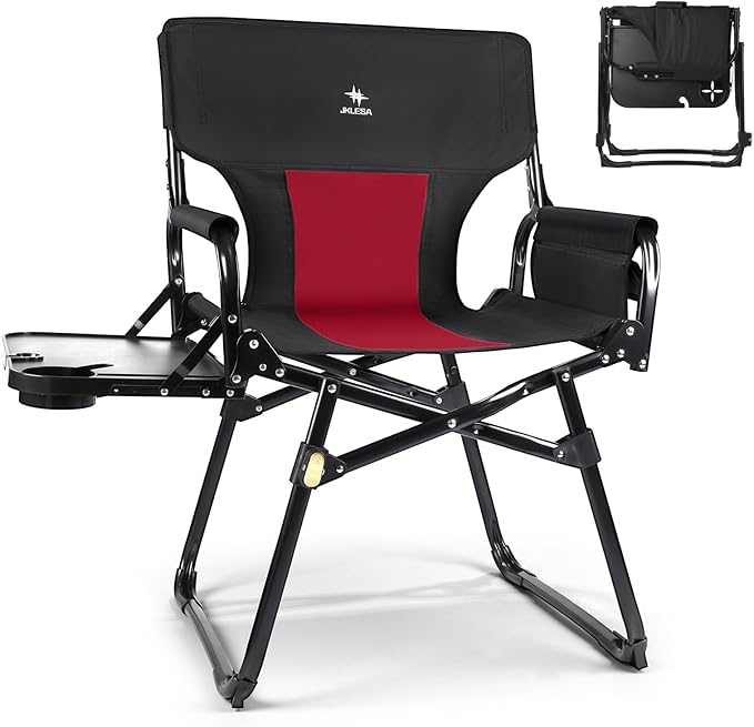 Heavy-Duty Camping Director’s Chair with Side Table 400lb Capacity 600D Oxford Quick Setup Smart Storage &amp Ergonomic Comfort Durable Steel Frame for Camping BBQs &amp Sports Events Red