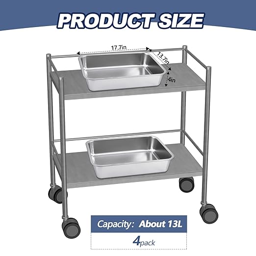 4 Pack Stainless Steel Commercial Bus Tubs Food Grade Meat Processing Tubs Lug Wash Basin Tote Box for Dishwashing Kitchen Restaurant Utility (13 L)