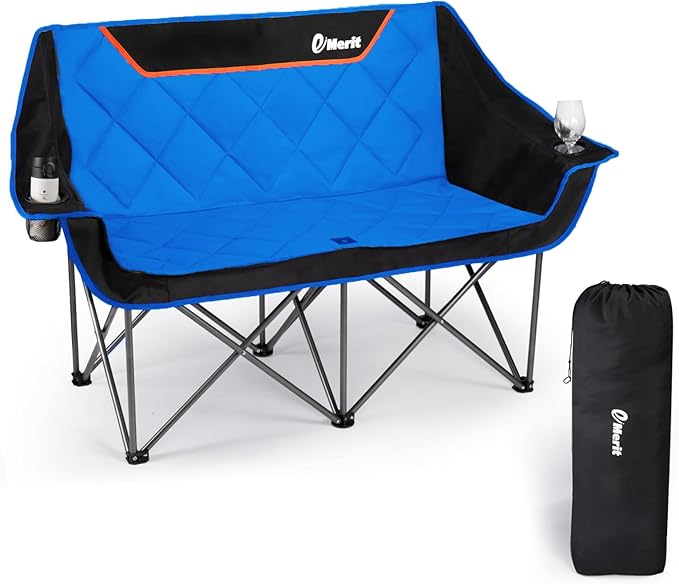 EMERIT Double Camping Chair Oversized Padded for Adults Heavy Duty Folding Loveseat for Outdoor Camping Beach Lawn Concert 650LB