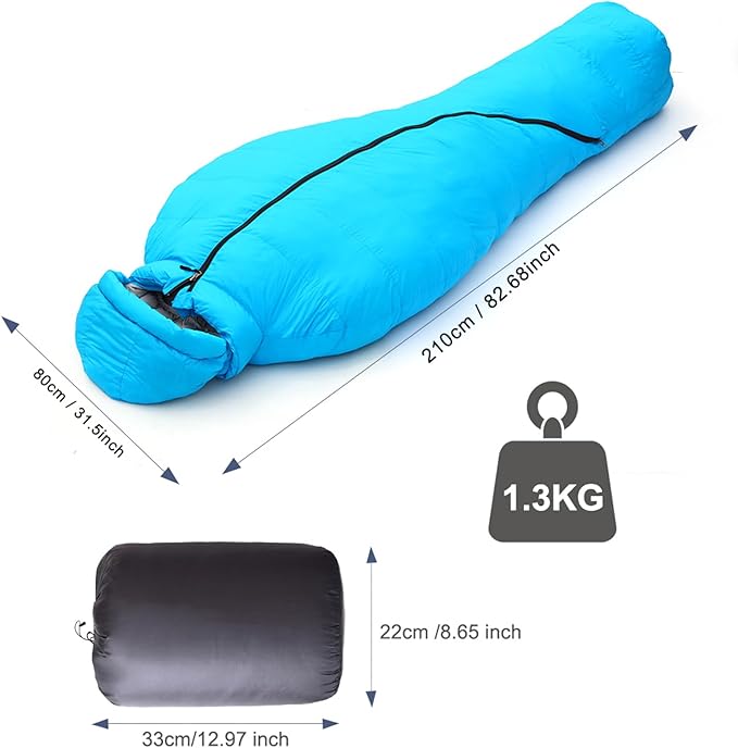 Sleeping Bags 60% Duck Down 0°C Winter High Collar Camping Sleeping Bag for Outdoor Hiking Travel